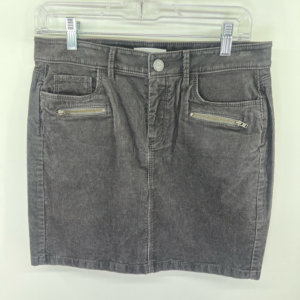 NWT Made And Loved Ann Taylor Loft Gray Corduroy Cotton Mini Skirt Size 27 or 4 - Picture 1 of 12